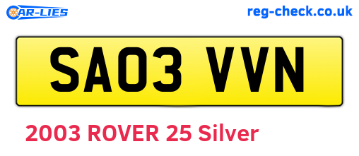 SA03VVN are the vehicle registration plates.