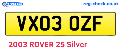 VX03OZF are the vehicle registration plates.