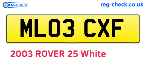 ML03CXF are the vehicle registration plates.