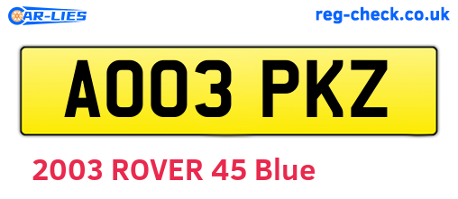 AO03PKZ are the vehicle registration plates.