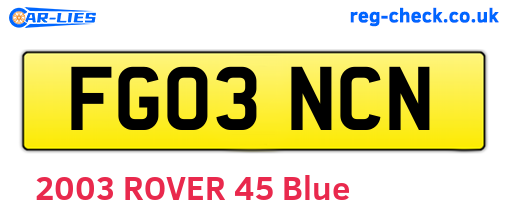 FG03NCN are the vehicle registration plates.