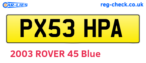 PX53HPA are the vehicle registration plates.