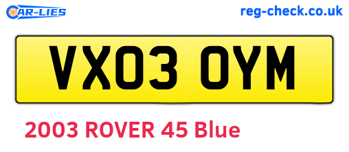 VX03OYM are the vehicle registration plates.