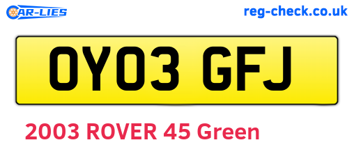 OY03GFJ are the vehicle registration plates.