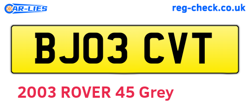 BJ03CVT are the vehicle registration plates.