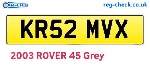 KR52MVX are the vehicle registration plates.