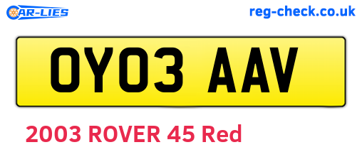 OY03AAV are the vehicle registration plates.