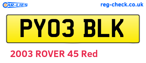 PY03BLK are the vehicle registration plates.