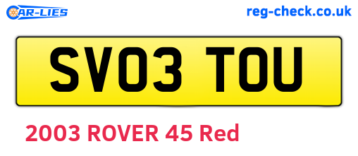 SV03TOU are the vehicle registration plates.