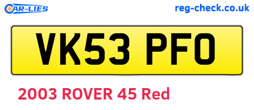 VK53PFO are the vehicle registration plates.