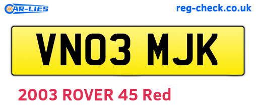 VN03MJK are the vehicle registration plates.