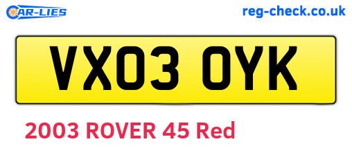 VX03OYK are the vehicle registration plates.