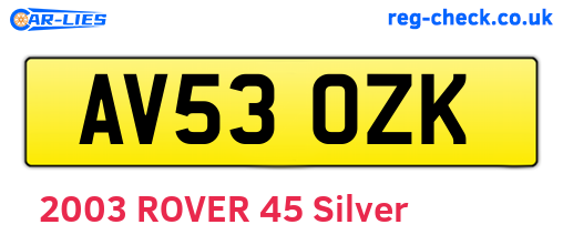 AV53OZK are the vehicle registration plates.