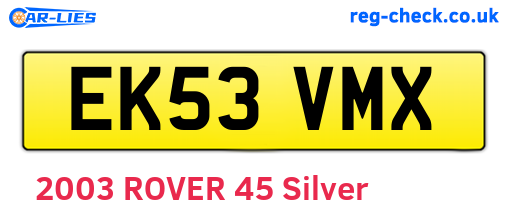 EK53VMX are the vehicle registration plates.