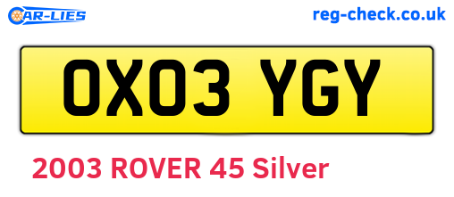 OX03YGY are the vehicle registration plates.