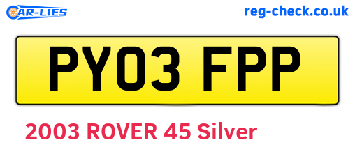 PY03FPP are the vehicle registration plates.