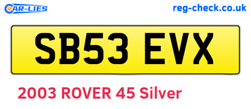 SB53EVX are the vehicle registration plates.