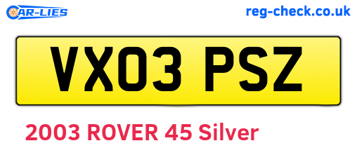 VX03PSZ are the vehicle registration plates.