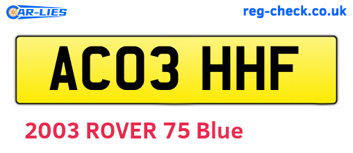 AC03HHF are the vehicle registration plates.