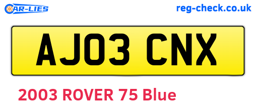 AJ03CNX are the vehicle registration plates.