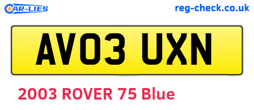 AV03UXN are the vehicle registration plates.