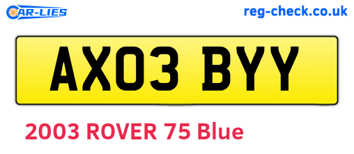 AX03BYY are the vehicle registration plates.
