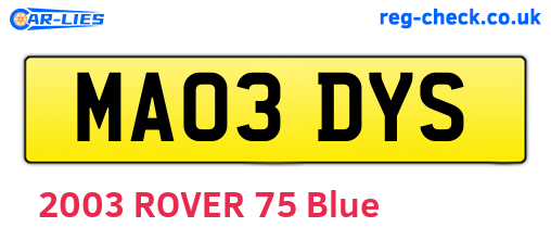 MA03DYS are the vehicle registration plates.