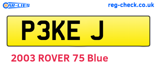 P3KEJ are the vehicle registration plates.