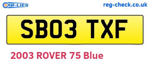 SB03TXF are the vehicle registration plates.