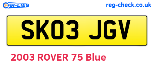 SK03JGV are the vehicle registration plates.