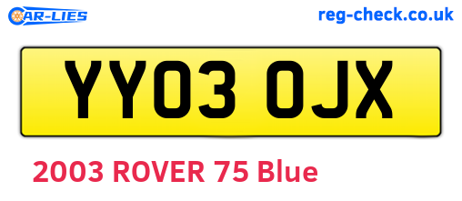 YY03OJX are the vehicle registration plates.