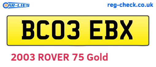 BC03EBX are the vehicle registration plates.