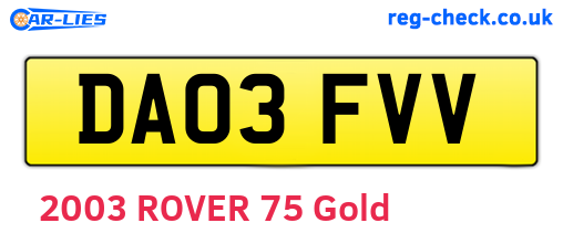 DA03FVV are the vehicle registration plates.