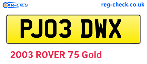 PJ03DWX are the vehicle registration plates.