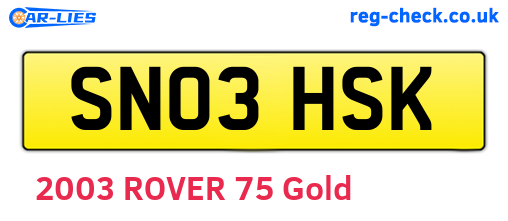 SN03HSK are the vehicle registration plates.