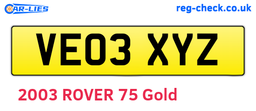 VE03XYZ are the vehicle registration plates.