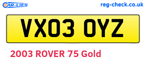 VX03OYZ are the vehicle registration plates.