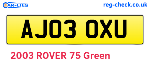 AJ03OXU are the vehicle registration plates.