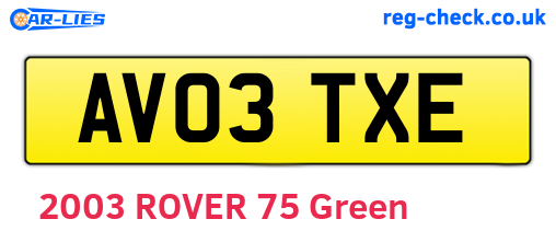 AV03TXE are the vehicle registration plates.