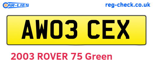 AW03CEX are the vehicle registration plates.