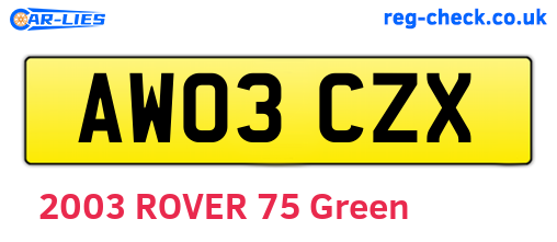 AW03CZX are the vehicle registration plates.