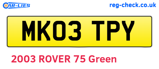 MK03TPY are the vehicle registration plates.