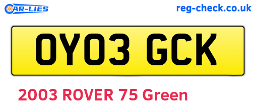 OY03GCK are the vehicle registration plates.