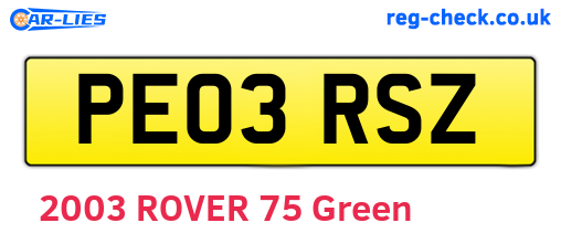 PE03RSZ are the vehicle registration plates.