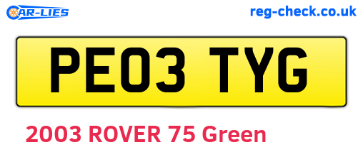 PE03TYG are the vehicle registration plates.