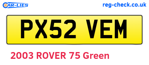 PX52VEM are the vehicle registration plates.