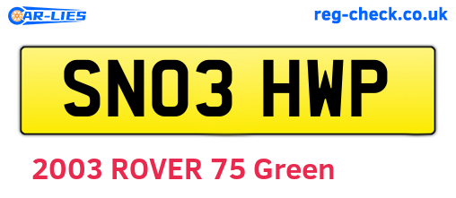 SN03HWP are the vehicle registration plates.