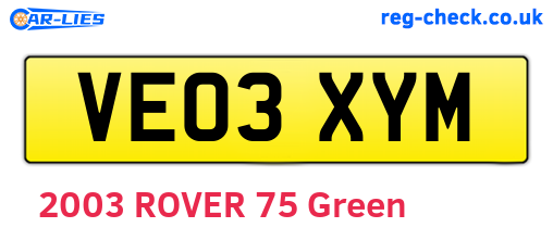 VE03XYM are the vehicle registration plates.