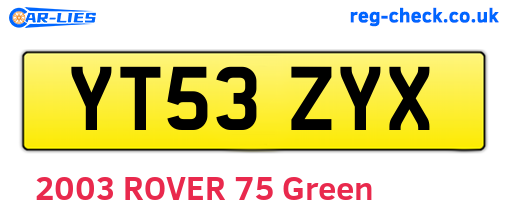YT53ZYX are the vehicle registration plates.