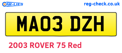 MA03DZH are the vehicle registration plates.